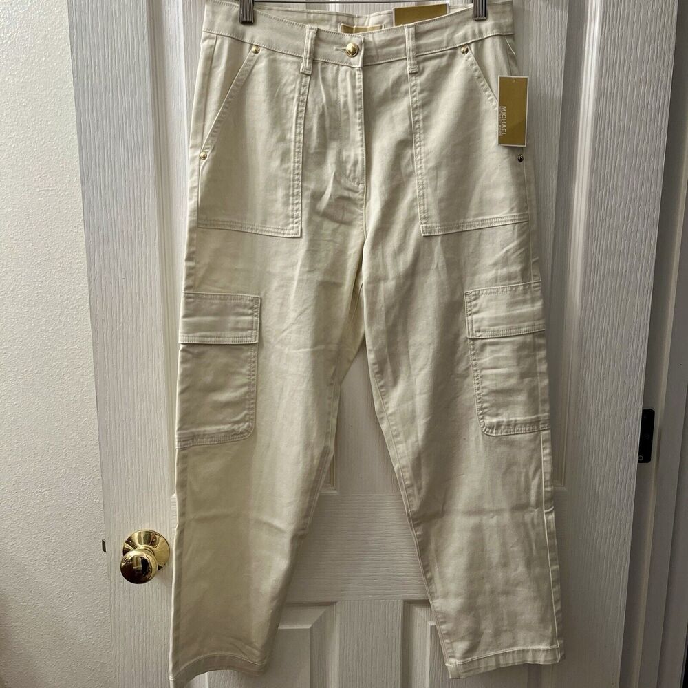 Michael Kors High-rise Straight Ankle‎ Women’s 8 Cargo Pockets 90s Beige NWT